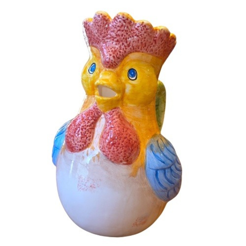Ceramic Rooster Water Pitcher Hand Painted Colorful‎ Farmhouse Country Gibson